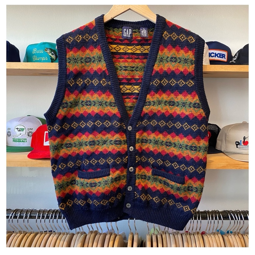 Vintage 90's GAP Southwestern Wool Cardigan Sweater Vest